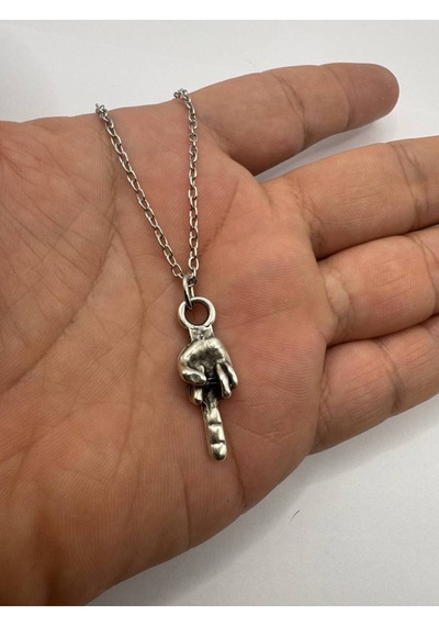 Orta Parmak İşaretli Unisex Metal Kolye Provokatif Tasarım 60 Cm Zincir Çok renkli