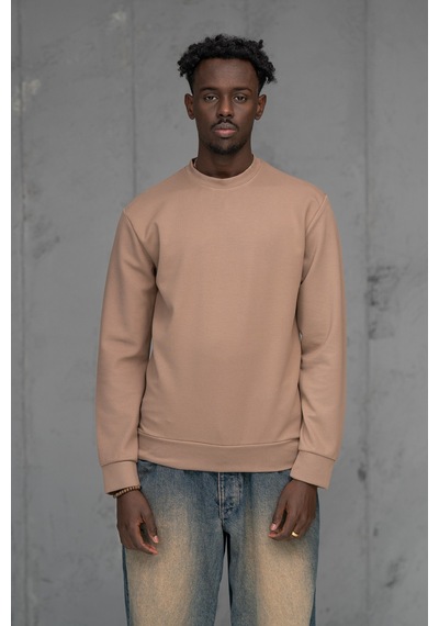 Fbı Slimfit Modal Kumaş Baharlık Sıfır Yaka Likralı Sweatshirt Açık Kahverengi