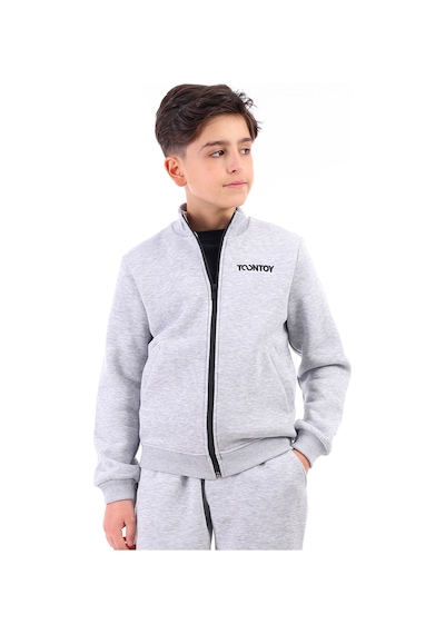 Toontoy Erkek Çocuk Nakışlı Hırka Gri Melanj