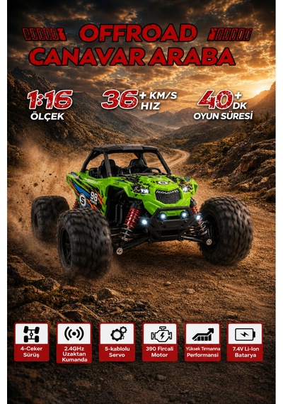 1:16 Rc Araba 36 Km/h Hızlı 4x4 Uzaktan Kumandalı Off Road Drift Araç Şarjlı 2.4ghz