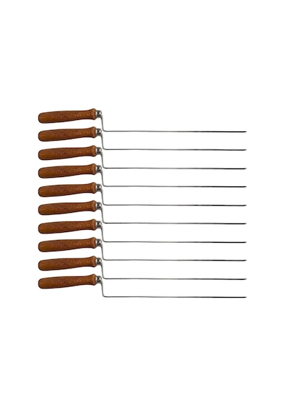 Cağ Kebap Şişi Paslanmaz Çelik Ve Ahşap Saplı 10'lu - 36 Cm