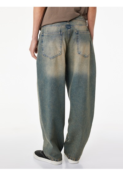 Koton Pamuklu Cepli Oversize Normal Bel Bol Skater Jean Pantolon Petrol 6sam40369nd