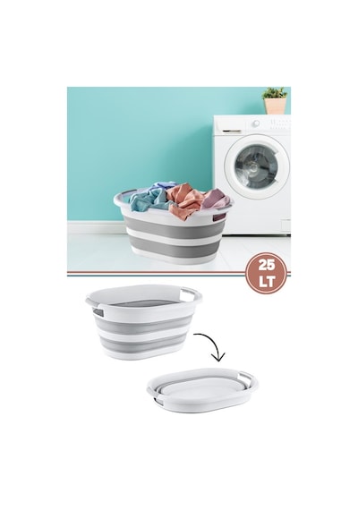 Flora 25 Litre Katlanır Sepet, Akordiyon Katlanır Çamaşır Selesi Oyuncak Kutusu Organizer 25lt Beyaz - Gri