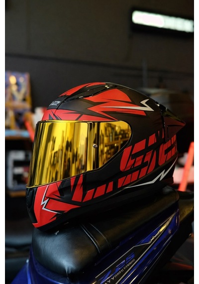 Rapıd 2 Cromo Mat Siyah-kırmızı Kask-gold Vizör-spoiler Gold