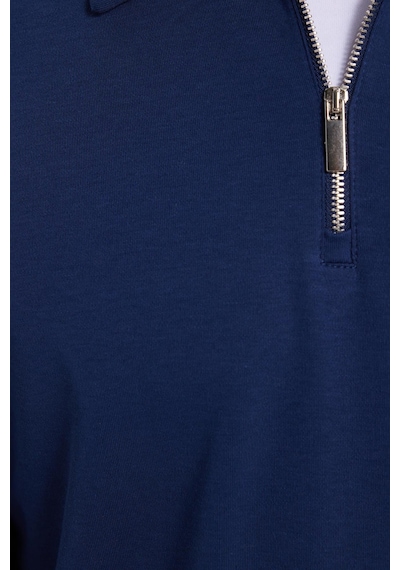 Tudors Erkek Relax Fit Rahat Kesim %100 Pamuk Yarım Fermuarlı Polo Yaka İnterlok Lacivert Sweatshirt-42169 Lacivert