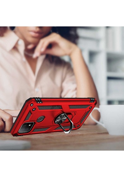 Oppo A15s Kılıf Sert Silikon Yüzüklü Stand Özellikli Kapak