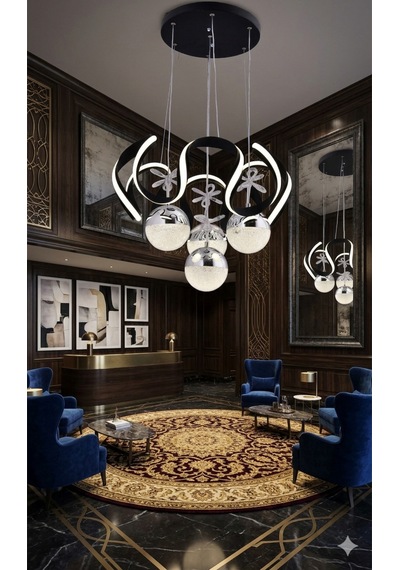 Stella 4 Top Siyah Led Sarkıt Avize,3 Renk Yanabilen Modern Avize,salon Led Avize