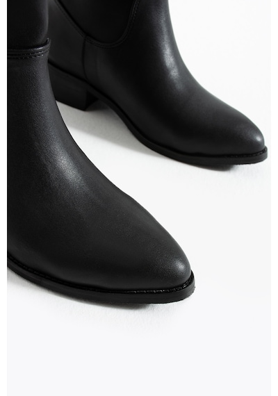 Duxal Shoes Eldon Siyah Mat Sivri Burun Kadın Kısa Topuklu Çizme Siyah