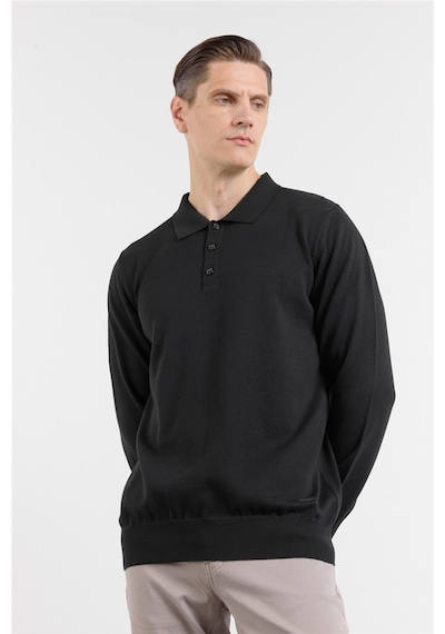 İmza Siyah Polo Yaka Cepsiz Comfort Fit Classic Triko Kazak 1012255255
