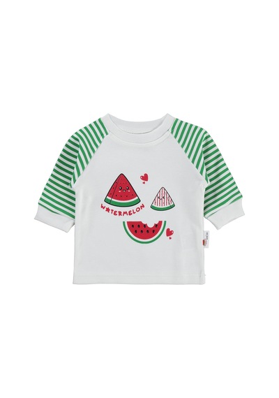 Nova Baby Karpuz Kokulu Renglan Kol 1-9 Ay Sweatshirt - Ekru