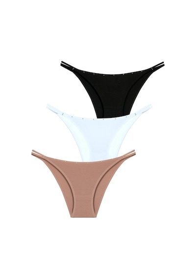 New Lilla 1025 Çift Ip-Taş Detaylı Bikini Külot Paketi (555344058)-Siyah,Beyaz,Kapiçino-Standart Çok Renkli