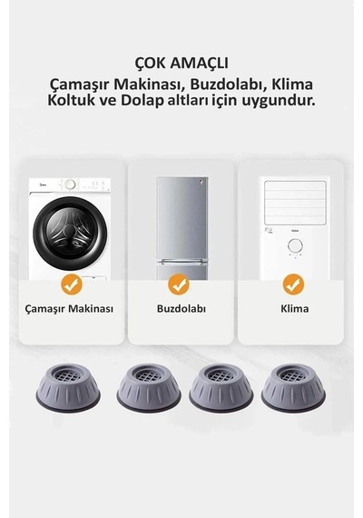 4 Lü Titreşim Önleyici Altlık&ayak Çamaşır/bulaşık Makinası,buzdolabı Kaymaz Sarsıntı Engelleyici Gr Diğer