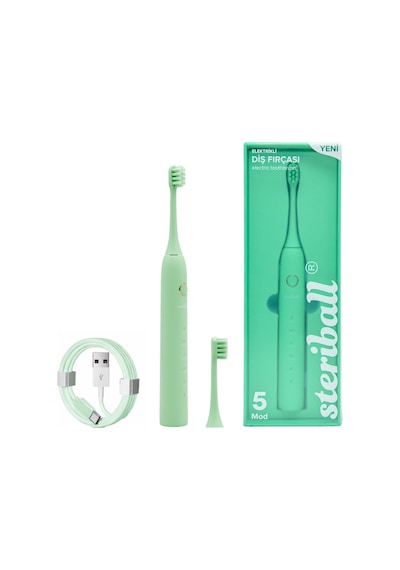 Steriball Elektrikli Diş Fırçası Yeşil - 5 Farklı Mod Değiştirilebilir Fırça Başlığı Type-c Şarj Şarjlı
