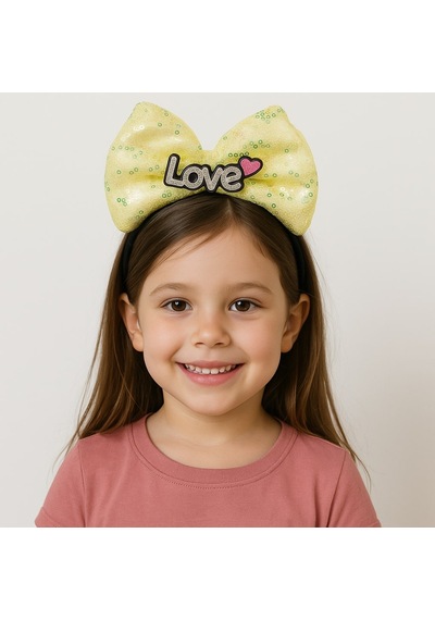 Led Işıklı Love Yazılı Sarı Fiyonk Taç Kız Çocuk Parti Tacı