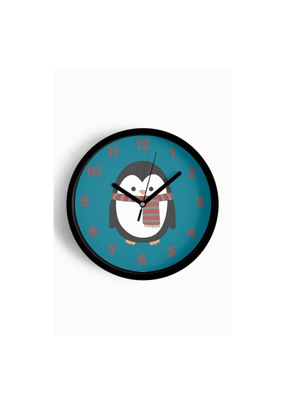 Sevimli Penguen Çocuk Odası Duvar Saati - 25cm - Önü Camlı Siyah Kasa - Sessiz Mekanizma-jh1081 Siyah