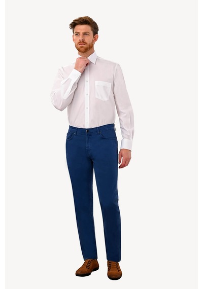 Erkek İndigo Mavi Slim Fit Kanvas Pantolon