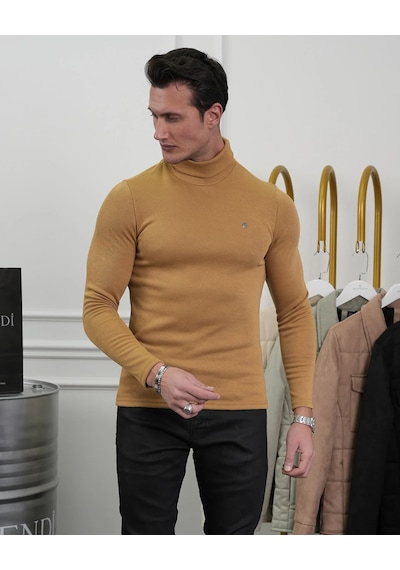 Modefendi Slim Fit İtalyan Kesim Tam Balıkçı Boğazlı Kazak Sarı