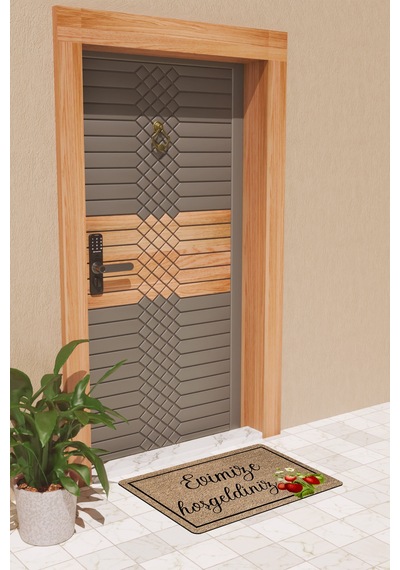 Rugmood Modern Dijtal Çilekli Hoşgeldiniz Baskı Kapı Önü Paspası Çok Renkli