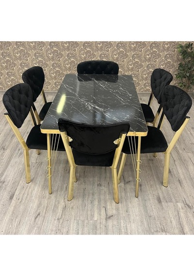 Mutfak Masa Sandalye Takımı Akuamarin 80-120 Ck Gold 6 Kişilik Mutfak Masası Takımı Siyah Mermer Mutfak Masa Sandalye Takımı Akuamarin 80-120 Ck Gold 6 Kişilik Mutfak Masası Takımı Siyah Mermer