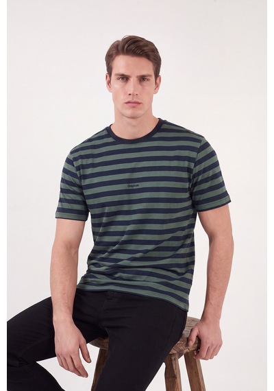 Buratti Çizgili Pamuklu Relaxed Fit Bisiklet Yaka T Shirt Erkek T Shirt 5904078 Nefti-lacivert