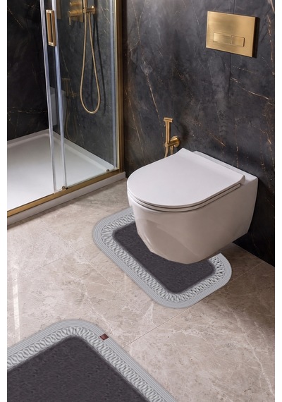 Banyo Paspası Takımı 70x110+50x70 Cm İç Trikot Antrasit Gri & Gümüş Gri
