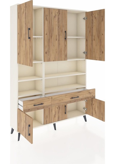 Arges Dolap 8 Raflı 2 Çekmeceli 6 Kapaklı 132x30x195 Aytaşı-çam/çam Atlas Çam/atlas Çam