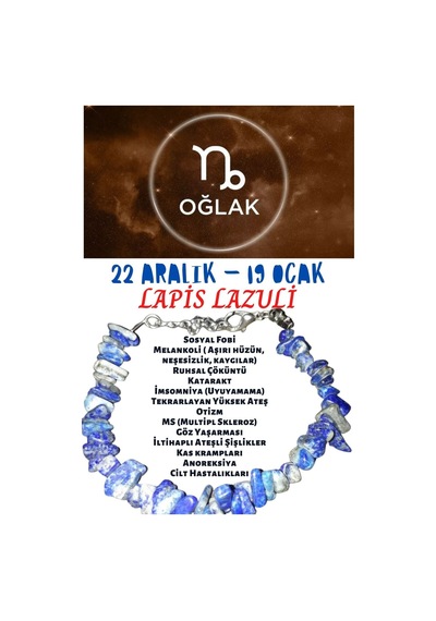 Gümüştel El Sanatları Sertifikalı Burç Taşı Oğlak Burcu Lapis Lazuli Taşı Bileklik Çok Renkli