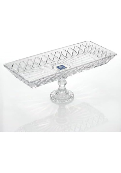 Kafes Model El Yapımı Ayaklı Cam Sunumluk - Dikdörtgen Şeffaf Dekoratif Servis Ve Meyve Tabağı 39x15 Cm 15cm