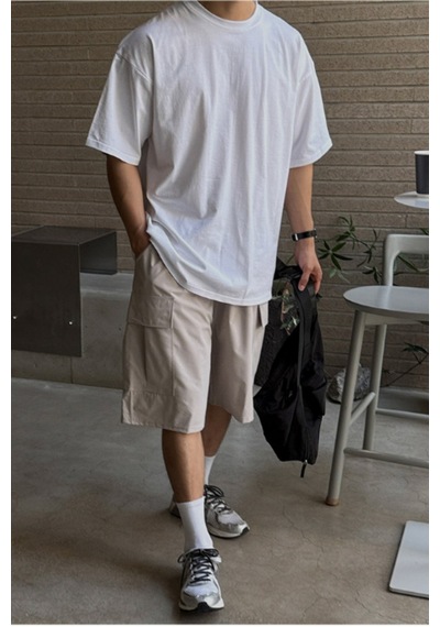Tarz Cool Erkek %100 Pamuklu Kalın Dokulu Oversize Bisiklet Yakalı T-shirt Beyaz