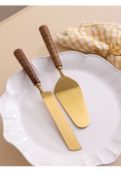 The Mia Ckb0271 Wood Pasta Servis Takımı 2 Parça Gold