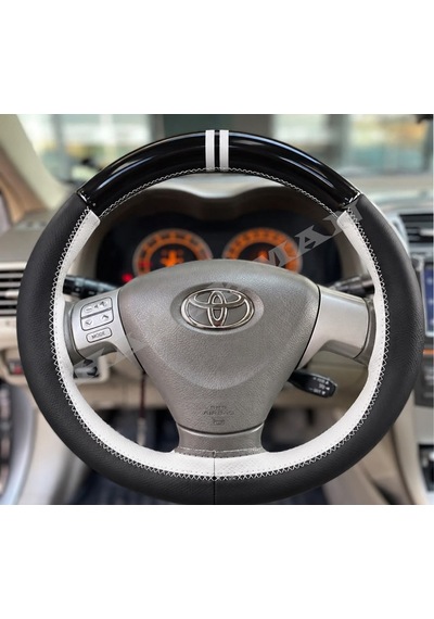 Toyota Allex Dikme Direksiyon Kılıfı Parlak Siyah Beyaz Detaylı Beyaz Çift Yüzük Ve Dikiş 2004-2006
