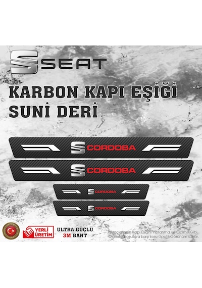 Seat Cordoba Uyumlu Deri Karbon Kapı Eşiği Koruyucu Bant 4 Adet
