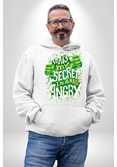 Bu Benim Sırrım Her Zaman Kızgınım Kadın Erkek Beyaz Kapüşonlu Sweatshirt Hoodie Beyaz