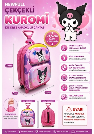 Newfull Çekçekli Kuromi Kız Anaokul Sırt Çantası-açık Pembe