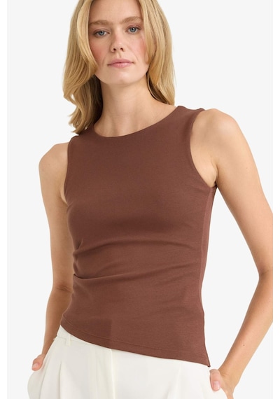 Defacto Slim Fit Dar Kesim Bisiklet Yaka Ribana Atlet F6275ax25aubn167 Kahve