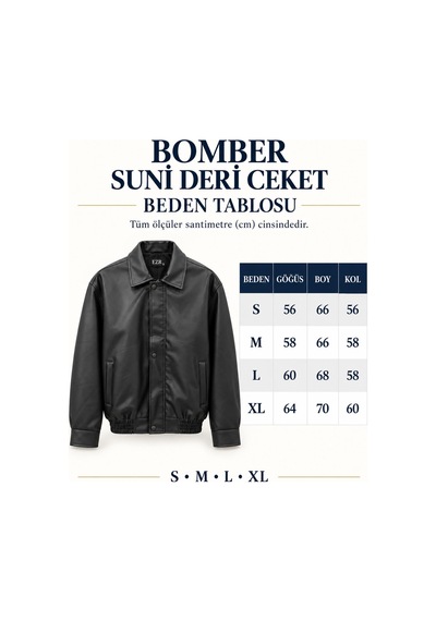 Classics Men Ezr Erkek Standart Kalıp Cepli Bomber Suni Deri Ceket 7797 Siyah