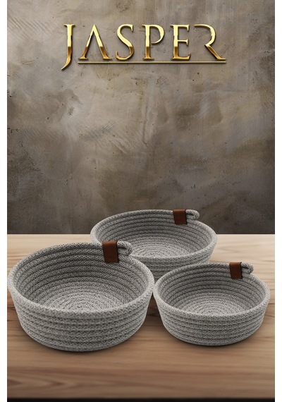 Jasper 3'lü Gri Jüt Hasır Sepet Oval Özel Tasarım Organizer