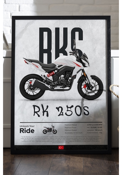 Rks Rk 250s Siyah Ahşap Çerçeveli Poster, Dekoratif Motosiklet Duvar Tablosu