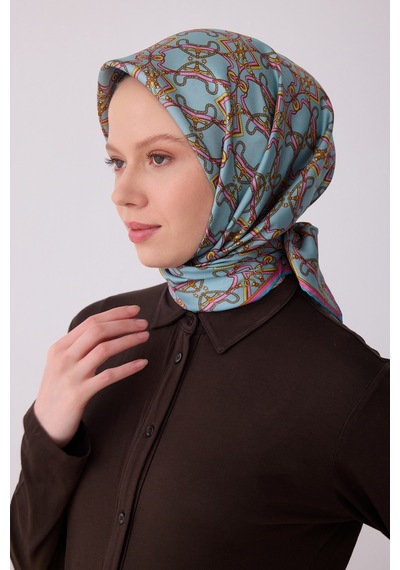Klasik Desen İpek Twill Eşarp - 2026 İlkbahar-yaz T 4328 Mavi