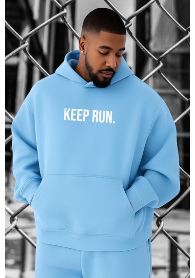 Benroma 3 İplik Penye Keep Run Baskılı Büyük Beden Sweatshırt Bebe Mavisi
