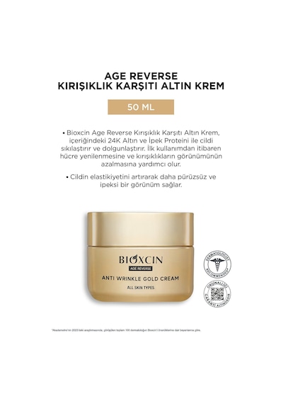 Age Reverse Kırışıklık Karşıtı Altın Krem 50 ML - 24K Altın, İpek Proteini, Hücre Yenileme