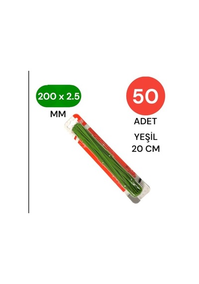Tek-iş Yeşil Plastik Kablo Bağı 200mm X 2.5mm 50 Adet Cırt Kelepçe Seti Kablo Düzenleyici Bağ Genel