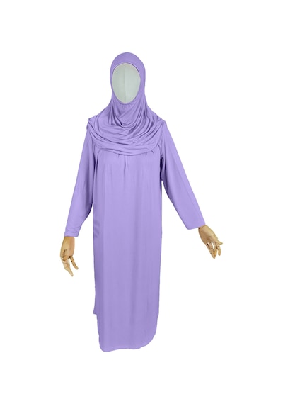 Pratik Tek Parça Organik Kız Çocuk Namaz Elbisesi Lila