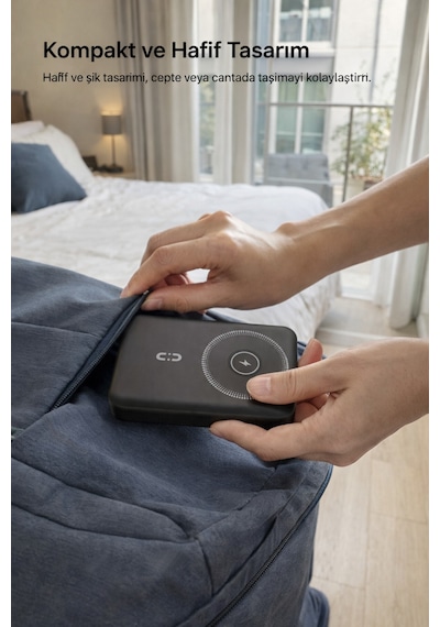 22.5w Hızlı Şarj 10.000 Mah Kablosuz Powerbank Dahili Kablolu Taşınabilir Şarj Cihazı Magsafe Uyumlu Siyah
