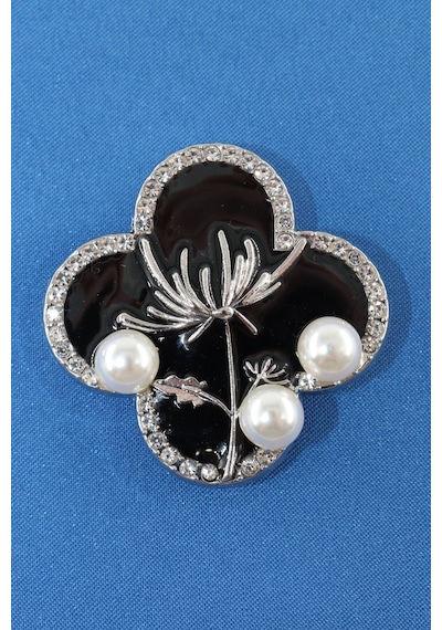 Kraliçe Anne Dantel Çiçeği Kadın Broş Onyx Siyah Tonlu İncili Kristal Taşlı Çiçekli Yaka İğnesi Çok renkli 68967917