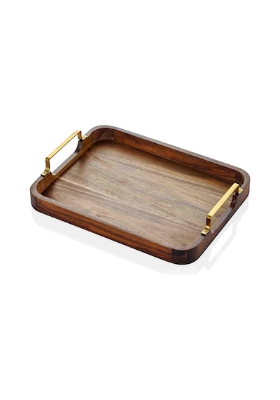 The Mia Natura Metal Kollu Akasya Tepsi 30x23 Cm