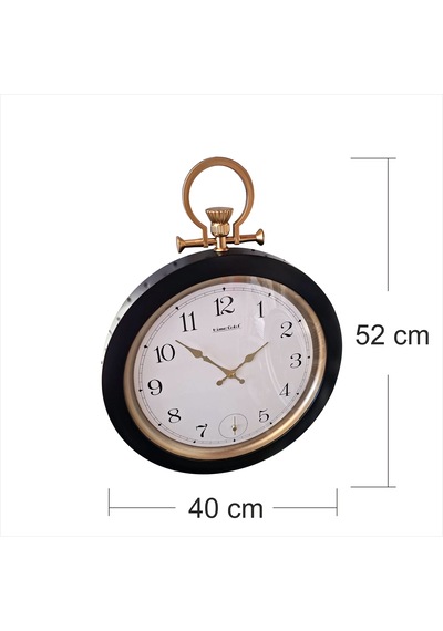 Büyük 52 Cm Altın Renk Çemberli Siyah Kasa Köstekli Kurma Efektli Camlı Duvar Saati 40 Cm Genişlik Sessiz Kayar Saniye Şık Görünüm Ofis Salon Hediyelik Çeyizlik Saat
