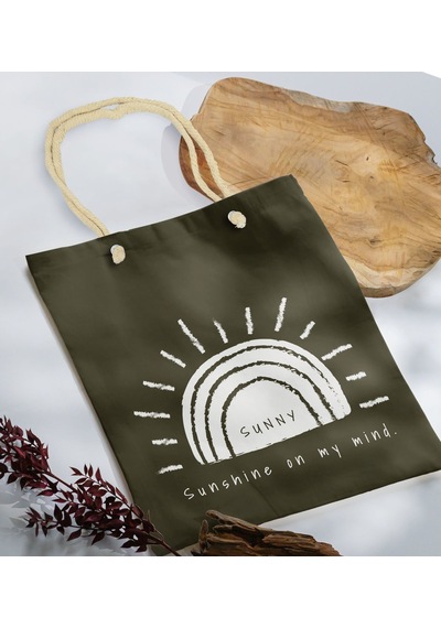 Bk Gift Yaz Temalı Haki Halat Saplı Kumaş Plaj Çantası -24, Baskılı Omuz Çantası, Alışveriş Çantası, Arkadaşa Hediye, Sevgiliye Hediye Gri