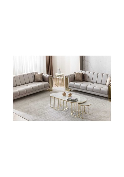 Usta Mekan Lotus Gold Marmo Lak Panel 2+1 Orta Sehpa + Zigon Sehpa Seti Altın