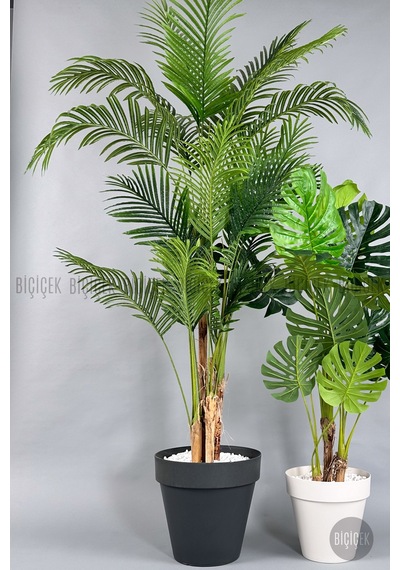 Biçiçek Yapay Areka Palmi̇yesi̇ Ve Monstera Ağacı Yali Saksıda